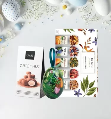 Pachet cadou Paste ceai, migdale caramelizate si praline belgiene Valentino Original