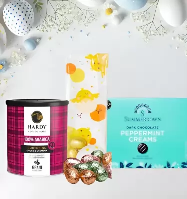 Cos Cadou Valentino Summer: cafea, ciocolata cu menta si praline belgiene